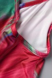 Colour Sexy Print Hollowed Out Backless Spaghetti Strap Long Dress Dresses