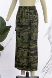 Camouflage Casual Camouflage Print Patchwork Regular High Waist Conventional Full Print Skirt