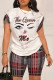 Red Gray Casual Street Print Patchwork O Neck Short Sleeve Two Pieces