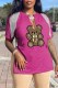 Pink Street Print Tassel V Neck T-Shirts