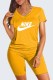 Orange Casual Print Letter V Neck Short Sleeve Two Pieces