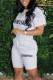 Grey Casual Letter Print Basic O Neck Short Sleeve Two Pieces