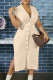 Cream White Casual Solid Patchwork Buckle Slit V Neck Straight Dresses(Without Belt)
