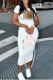 White Casual Print Basic O Neck Short Sleeve Dress
