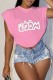 Pink Casual Letter Print Patchwork O Neck T-Shirts