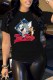 Black Casual Character Print Letter O Neck T-Shirts