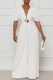 Green Sexy Solid Bandage Patchwork V Neck Jumpsuits
