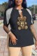 Black Street Print Tassel V Neck T-Shirts