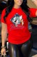 Red Casual Character Print Letter O Neck T-Shirts