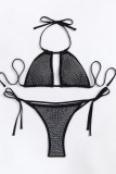 Silver Sexy Patchwork Hot Drilling Bandage Hollowed Out Backless Swimwears (With Paddings)