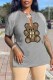 Grey Street Print Tassel V Neck T-Shirts