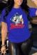 Blue Casual Character Print Letter O Neck T-Shirts