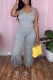 Grey Casual Solid Basic U Neck Regular Jumpsuits