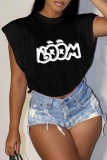 Pink Casual Letter Print Patchwork O Neck T-Shirts