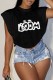 Black Casual Letter Print Patchwork O Neck T-Shirts
