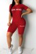Red Casual Print Letter O Neck Short Sleeve Two Pieces
