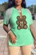 Green Street Print Tassel V Neck T-Shirts