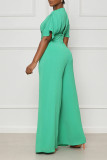 Green Sexy Solid Bandage Patchwork V Neck Jumpsuits