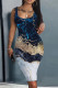 Tibetan Blue Casual Print Basic U Neck Vest Dress Dresses