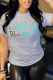 Grey Casual Vintage Print Patchwork Letter O Neck T-Shirts