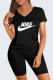Black Casual Print Letter V Neck Short Sleeve Two Pieces