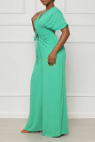 Green Sexy Solid Bandage Patchwork V Neck Jumpsuits