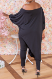 Black Casual Solid Patchwork Off the Shoulder Long Sleeve Two Pieces