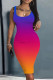 Blue Purple Casual Print Basic U Neck Vest Dress Dresses