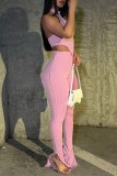 Pink Sexy Casual Solid Backless Asymmetrical Halter Sleeveless Two Pieces