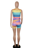 Colour Casual Striped Print Patchwork O Neck Sleeveless Two Pieces