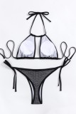 Silver Sexy Patchwork Hot Drilling Bandage Hollowed Out Backless Swimwears (With Paddings)