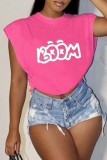 Pink Casual Letter Print Patchwork O Neck T-Shirts