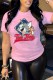 Pink Casual Character Print Letter O Neck T-Shirts
