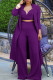 Purple Casual Solid Patchwork Turn-back Collar Nine Points Sleeve Two Pieces
