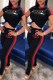 Black Casual Print Letter O Neck Short Sleeve Two Pieces