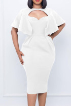 White Work Elegant Solid Hollowed Out Patchwork O Neck One Step Skirt Dresses