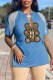 Blue Street Print Tassel V Neck T-Shirts