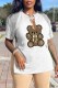 White Street Print Tassel V Neck T-Shirts