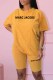 Yellow Casual Print Letter O Neck Short Sleeve Two Pieces
