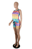 Colour Casual Striped Print Patchwork O Neck Sleeveless Two Pieces
