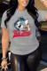 Grey Casual Character Print Letter O Neck T-Shirts