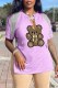 Light Pink Street Print Tassel V Neck T-Shirts