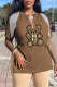 Coffee Street Print Tassel V Neck T-Shirts