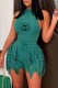 Green Street Print Tassel Letter O Neck Sleeveless Two Pieces