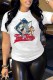 White Casual Character Print Letter O Neck T-Shirts