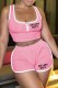 Pink Street Print Letter U Neck Sleeveless Two Pieces