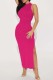 Rose Red Sexy Casual Solid Slit Half A Turtleneck Long Dress Dresses