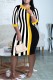 Black Casual Striped Print Patchwork O Neck Dresses