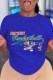 Blue Casual Character Print Letter O Neck T-Shirts