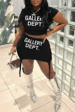 Red Casual Print Basic O Neck Short Sleeve Two Pieces
